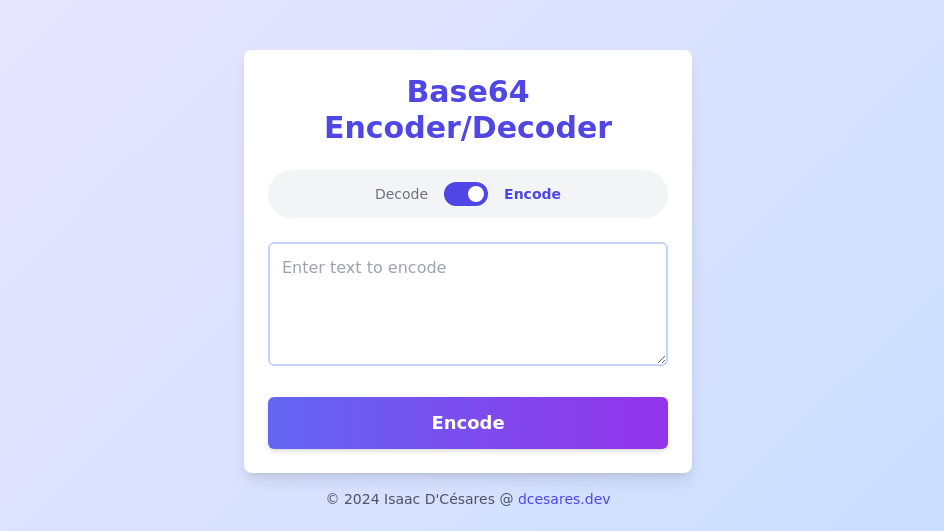 Tela do app Base64 Encoder/Decoder